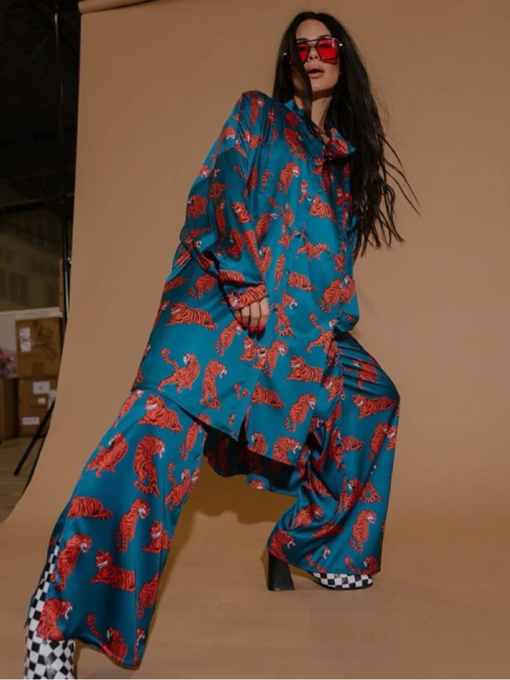 Dressed in Lala Tiger Print Satin Tunic Top